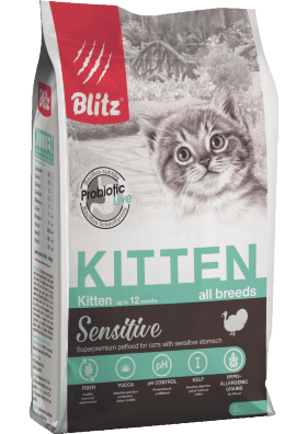 Корм для котят, беременных и кормящих кошек Blitz Sensitive индейка 0.4 кг
