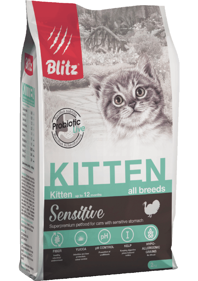 Корм для котят, беременных и кормящих кошек Blitz Sensitive индейка 0.4 кг