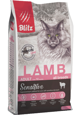 Корм для кошек всех пород Blitz Sensitive ягнёнок полнорационный 0.4 кг