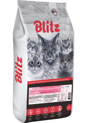 Корм для кошек всех пород Blitz Sensitive ягнёнок полнорационный 10 кг