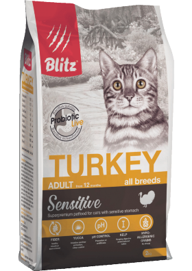Корм для кошек всех пород Blitz Sensitive индейка полнорационный 2 кг