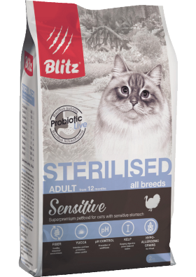 Корм для стерилизованных кошек и кастрированных котов Blitz Sensitive индейка 0.4 кг