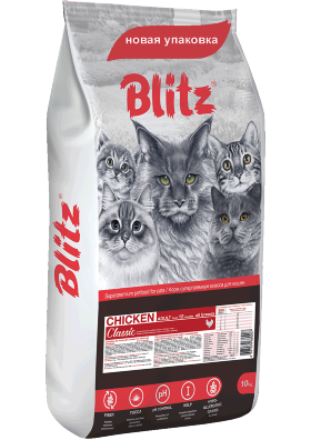 Корм для кошек Blitz Classic курица полнорационный 10 кг