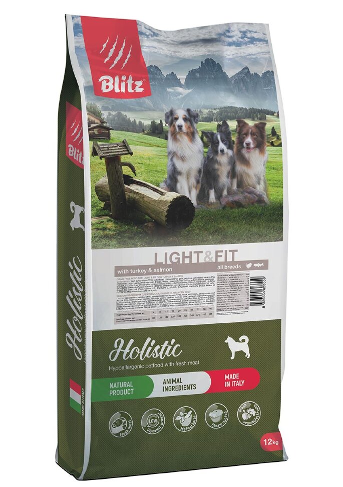 Корм для собак склонных к лишнему весу Blitz Holistic индейка и утка низкозерновой 12 кг