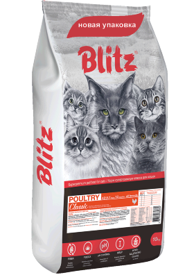 Корм для кошек Blitz Classic домашняя птица полнорационный 10 кг