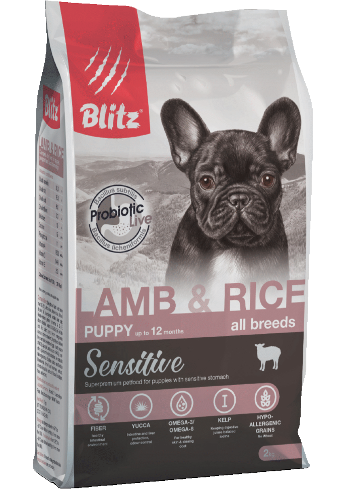 Корм для щенков с чувствительным пищеварением Blitz Sensitive ягненок и рис 0.5 кг
