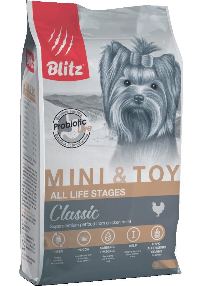 Корм для собак мелких и миниатюрных пород Blitz Classic полнорационный 2 кг