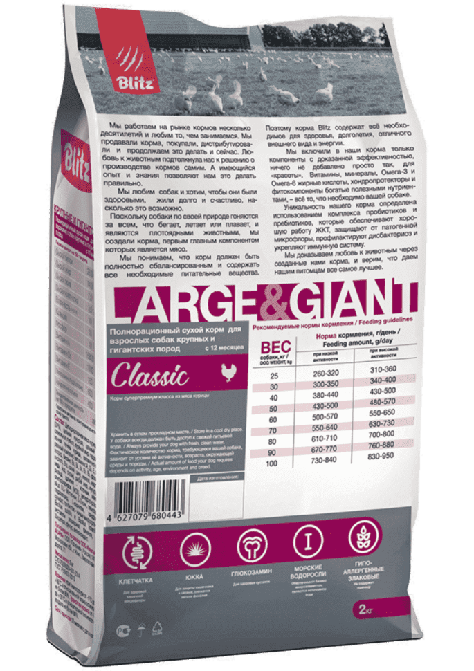 Корм для собак крупных и гигантских пород Blitz Classic полнорационный 15 кг