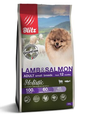 Корм для собак мелких пород Blitz Holistic ягненок и лосось беззерновой 0.5 кг