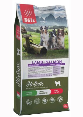 Корм для собак всех пород Blitz Holistic ягненок и лосось беззерновой 12 кг
