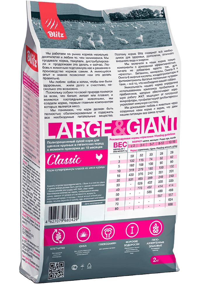 Корм для щенков крупных и гигантских пород Blitz Classic полнорационный 2 кг