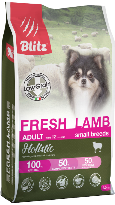 Корм для собак мелких пород Blitz Holistic свежий ягненок низкозерновой 1.5 кг