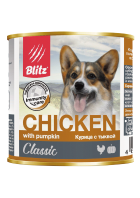 Влажный корм для собак Blitz Classic курица с тыквой консервированный 0.4 кг