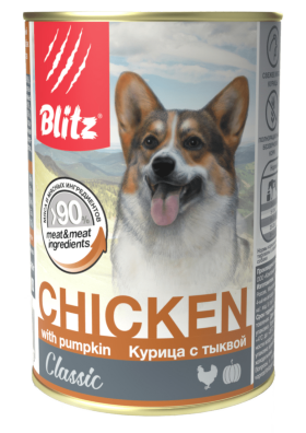 Влажный корм для собак Blitz Classic курица с тыквой консервированный 0.75 кг