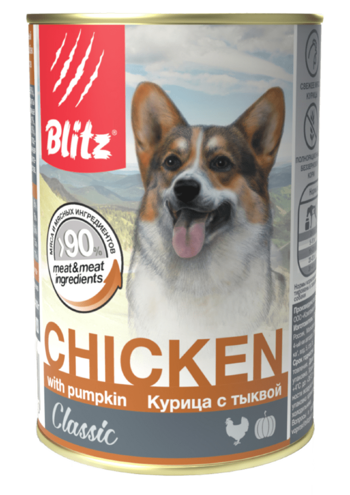 Влажный корм для собак с Blitz Classic курица с тыквой консервированный 0.75 кг х 12 шт