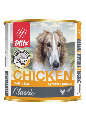 Влажный корм для собак Blitz Classic курица с рисом консервированный 0.4 кг