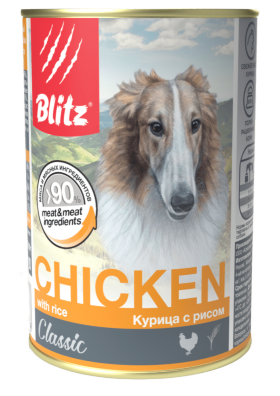 Влажный корм для собак Blitz Classic курица с рисом консервированный 0.75 кг