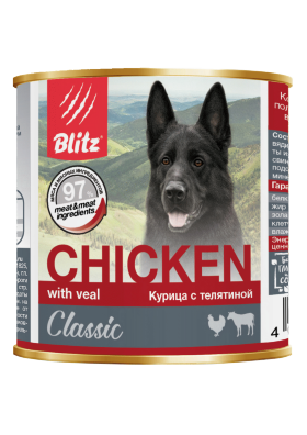 Влажный корм для собак Blitz Classic курица с телятиной консервированный 0.4 кг