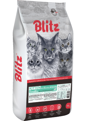 Корм для котят, беременных и кормящих кошек Blitz Sensitive индейка 10 кг